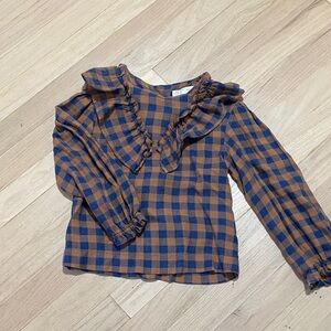 Zara Kids size 6 Checkered Ruffle Top - Blue and Brown